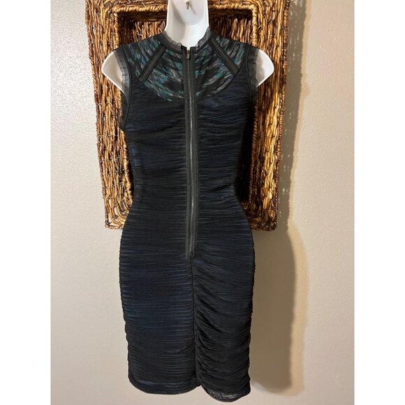 BCBGMaxAzria Dress Black Small S 4 6 Silk Contrast Neck Colorful Bib Sleeveless - Picture 5 of 7